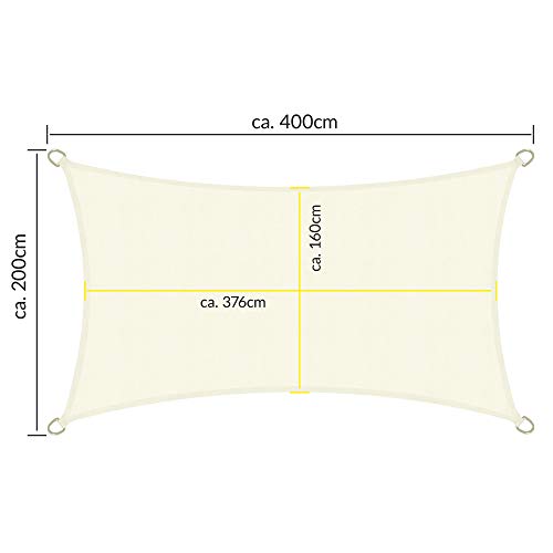Sonnensegel rechteckig 2x4m Balkon Sonnensegel Wasserdicht Terrasse Sonnenschutz Segel Creme – Sol Royal Sonnensegel Balkon Segeltuch UV Sonnenschutz Garten Pool Camping - Sonnen Segel PS9 – Bild 3