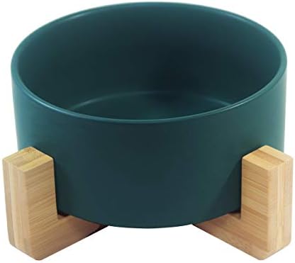 JOCHA Ceramic Pet Bowl for Dog Cat Water Food Bowl with Bamboo Stand No Tip Over Healthy Feeding Bowl