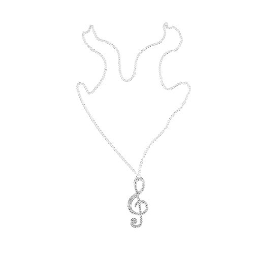 Music Note Necklace,Haluoo Dainty Sterling Silver/Gold Rhinestones Music Note Pendant Necklace for Women Ladies Fashion Long Sweater Chain Necklace Jewelry,28″ Chain Length (Silver)