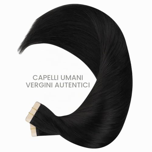 WENNALIFE 40 Pieces 60 cm 100 g Black Jet Double Sided Adhesive Real Hair Extensions Straight Remy Tape in Hair Extensions Silky Hair