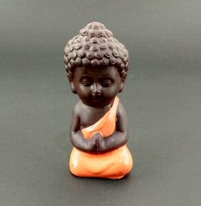Lakshya Enterprises Child Buddha Orange Color for Car Dashboard, Gift Item and for Goodwill Decorative Showpiece - 8 cm (Polyresin)