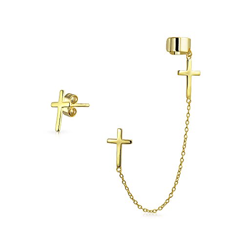 Religious Cross Ear Lobe Cartilage Earring Clip On Helix Linear