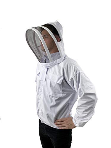 Beekeeping Jacket with Fencing Veil Hood Bee Jacket Clear View Fencing Veil Ultra Light Weight and Maximum Protection for Professional and Beginner Beekeepers