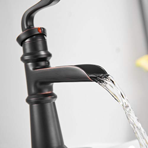 BWE-Bathroom-Faucet-Oil-Rubbed-Bronze-Single-Handle-Single-Hole-Waterfall-Bathroom-Sink-Faucet-with-Drain-Assembly-with-Overflow-and-Supply-Line-Lavatory-Faucets-Mixer-Tap-Deck-Mount-Lead-Free BWE Bathroom Faucet Oil Rubbed Bronze Single Handle Single Hole Waterfall Bathroom Sink Faucet with Drain Assembly with…