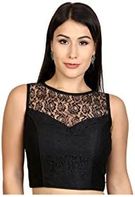 Rinkoo Black Dupion Silk Net Princess Cut Sleeveless Padded Readymade Saree Blouse For Women