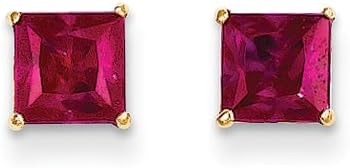 5mm Square Princess Ruby Stud Earrings in 14K Yellow Gold