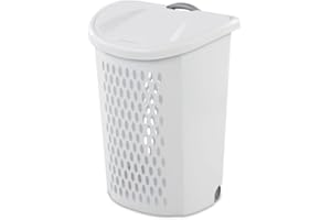 Ultra Wheeled Hamper, 70L/2 Bushel - White Laundry Basket with Retractable Handle and Flip-Top Lid