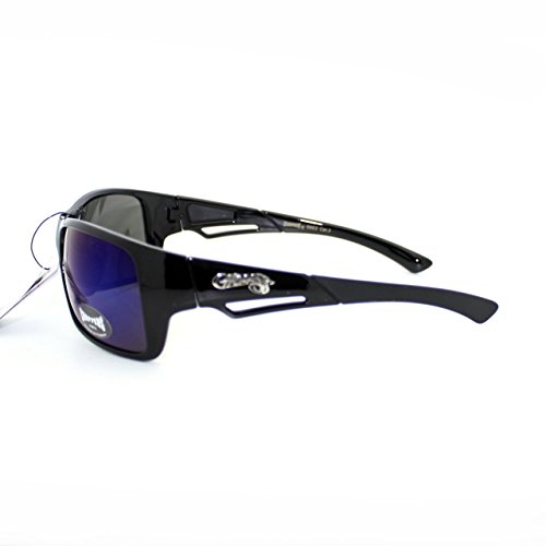 Choppers Biker Sunglasses Sports Rider Rectangular Wrap Soft Nose Black Blue