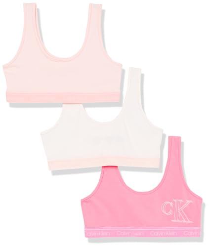 Calvin Klein Kids Girls’ Soft Cotton Bralette Bra, 3-Pack, Sach/CryPnk/Vnl, X-Large US
