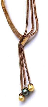 Tahitian pearl necklace with a vintage gold tone 1970s designer costume jewelry choker and a tassel of natural Tahitian and South Sea pearls NOW 20% OFF!