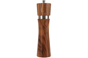 Wooden Pepper Grinder - VanlonPro 8 Inch Pepper Mill with Adjustable Coarseness, Ceramic/Stainless Steel Grinding Salt Mill Refillable, Manual Salt and Pepper Shakers Spice Tools for your kitchen