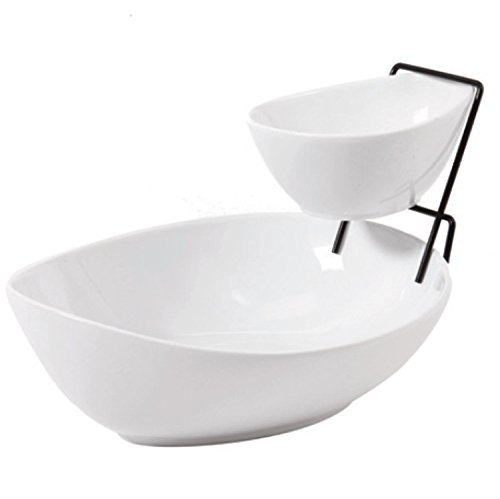 2 Tier Chip and Dip Serving Set- Snack Serving Tray- Salad Bowl Serveware Set For Parties