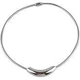 DIAMANTIO 18K Gold Plated Minimalist Chunky Curve Bar Necklace – Polished Silver Tone Metal Collar Choker for Women