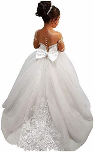 GZY White Ivory Lace Long Sleeve Flower Girl Dresses Princess Gown Pageant Dress GZY202