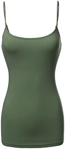 Women's Basic Solid Long Length Adjustable Spaghetti Strap Tank Top