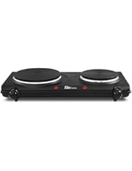 Elite Cuisine EDB-302BF Double Electric Hot Plate Burner Dual Temperature Controls, Power Indicator Lights, Easy To Clean, 1500 Watts, Black