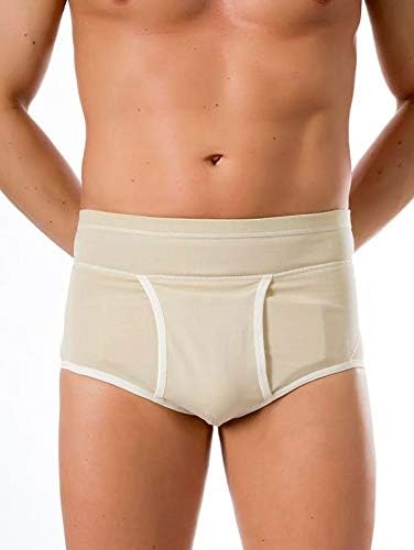 BeFit24® Inguinal Hernia Briefs for Men - Groin Hernia Support Underwear with Two Removable Pads for Pre & Post Hernia Surgery [ Size 2 - Beige ]