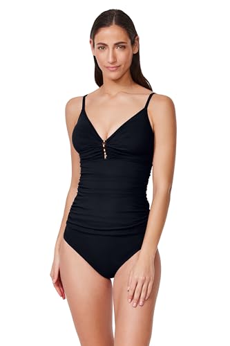 Profile by Gottex Tutti Frutti V-Neck Gold Beaded Tankini Top - Soft Cups, Adju…