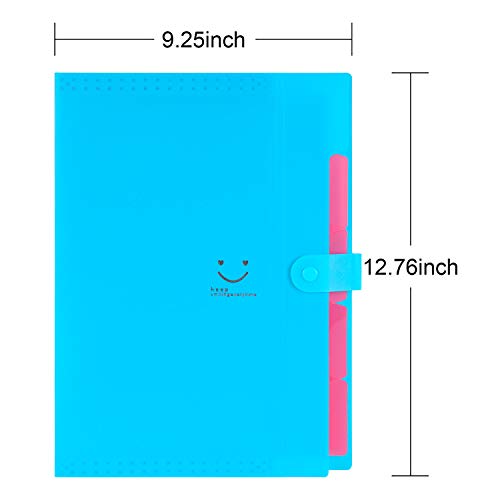 Hestya 5 Pieces Expanding File Folders with 5 Pockets Plastic Organizer A4 Letter Size Multicolored for School and Office (Color 2)