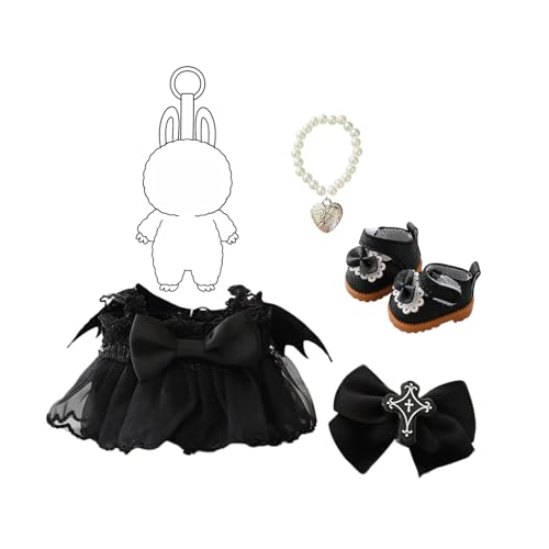 4 Piece Dress Set for Monster Dolls 2025 Halloween Gothic Costume Rock n’ Roll Style Black Lace (No Doll) (Black Shoe Set)
