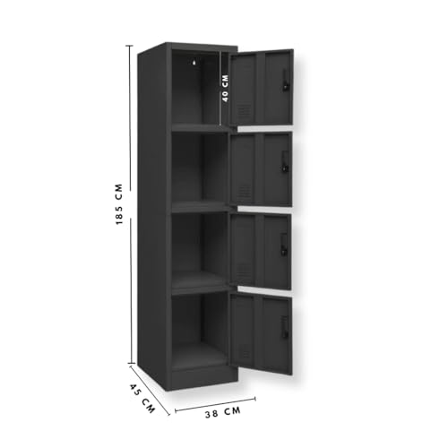 EKE Locker Metalico 185 X 38 X 45 Grande Almacenamiento Resistente Lockers Casilleros de Metal con Llave para Oficina Escuela Gimnasio o Casa (4 Puerta, Negro)