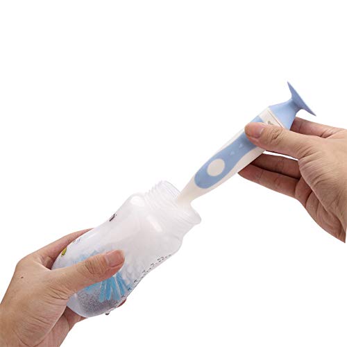 Baby Bottle Brush with One Base Hidden Nylon Nipple Cleaner,2 Pcs Sponge Nipple Brushes,2 Pcs Straw Brushes,Baby Bottle Cleaner with Nipple Cleaner and Stand,Bottle Brush with Suction Cup,Green