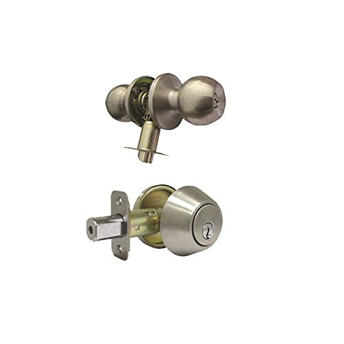 Grip Tight Tools Entry Door Knob and Single Cylinder Deadbolt Lock Combo Set, Keyed Alike, SC1 Keyway, Set of 6  (Satin Stainless Steel)