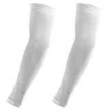 COOLOMG (1 Pair) Solid Color Pro-Fit Sun Protection Cooling Compression Arm Sleeves, Youth & Adult Sizes White XXS