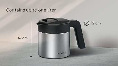 Siemens Thermo-Kaffeekanne TZ40001, direktes Brühen aus dem Kaffeevollautomaten, Warmhaltefunktion, Schiebedeckel, leicht zu reinigen, perfekt für EQ500, EQ700, EQ6 plus und EQ900, 1 L, Edelstahl 2