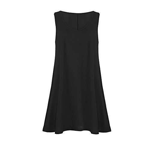 Corriee Women's Casual Solid Color O-Neck Swing Dress Sleeveless Loose T-Shirt Dresses Girtls Summer A-line Dress Black