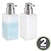 mDesign Foaming Soap Glass Dispenser Pump Bottle for Bathroom Vanities or Kitchen Sink, Countertops - Pack of 2, Square, Frost/Brushed