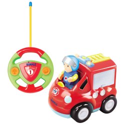 Pack of 2 Cartoon Remote Control (R/C) Police Car & Fire Truck Radio Control Toys for Kids and Toddlers with Sound and Lights by Dimple 49 & 27 Frequency, Best RC Toy and Gift for Kids