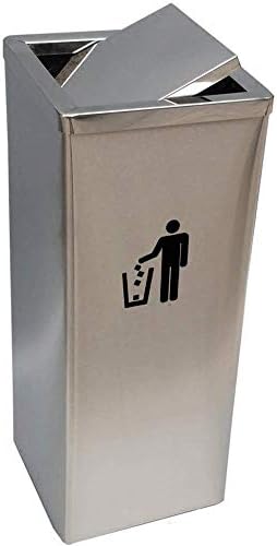 DS trash can Trash Can - Lobby Stainless Steel Square Flip Flop Trash Can Hotel Elevator Vertical Ashtray Shopping Mall Peel Trash Can (24x61cm) && (Color : Silver)