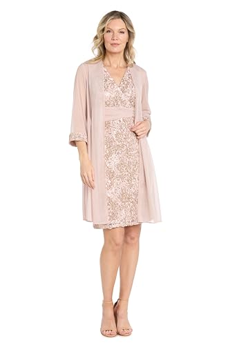 R&M Richards Women's Sequin Soutache Lace Sheath Dress with Chiffon Duster at Amazon