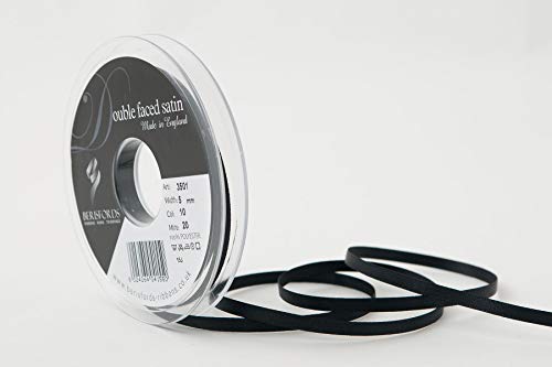 Berisfords Nastro double face in poliestere satinato, nero, 5 mm