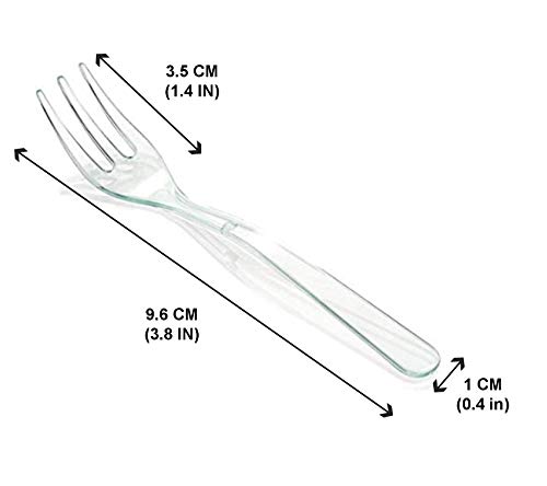 LORESO 100CT Plastic Clear Mini Forks For Fruit Dessert and Frozen cakes - Disposable, BPA Free, Reusable 3.8 Inches (Mini Forks 100CT Pack)
