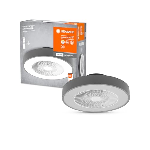 LEDVANCE Smart WiFi LED luce del ventilatore da soffitto, a forma di cilindro, grigio, dimmerabile, velocità dell'aria regolabile, telecomando incluso, controllabile tramite app e assistente vocale