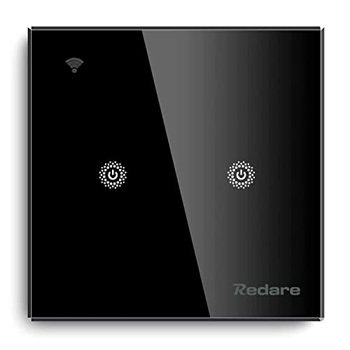 Redare Alexa Smart Switch,WiFi Smart Wall Light Switch,WiFi Light Switch No Neutral,No Neutral Wire Required,No Hub Required,Compatible with Alexa and Google Home(Black 2 gang)