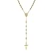 Gem Stone King 28 Inch Yellow Gold Plated Stainless Steel Rosary Ball Beads Religious Prayer Necklace with Crucifix Cross for Women