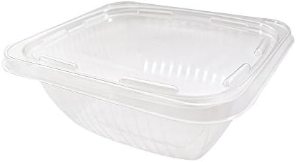 Set of 100 BPA-Free Clear Hinged Plastic Tamper-Resistant Deli Container with Flat Lid (32oz)