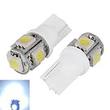 10 Pcs Universal White White T10 5-SMD LED Car Lights Bulb Replacement For W5W, 147, 152, 158, 159, 161, 168, 184, 192, 193, 194 2829 Compare To Sylvania Osram Phillips