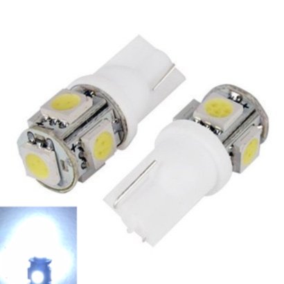 10 Pcs Universal White White T10 5-SMD LED Car Lights Bulb Replacement For W5W, 147, 152, 158, 159, 161, 168, 184, 192, 193, 194 2829 Compare To Sylvania Osram Phillips