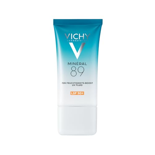Vichy Minéral 89, 72h Feuchtigkeits-Boost und UV-Fluid mit LSF 50+, Sonnenschutz- und Hyaluron-Creme, Mit Vitamin B3 und Squalan, Für intensive Feucht