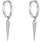 Minimalist Spike Dangle Drop Hoop Earrings for Women Girls 925 Sterling Silver Charms Hoops Cuff Cartilage Stud Tragus Helix Wrap Geometric Hypoallergenic Fashion Personalized Punk