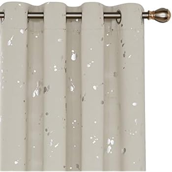 Deconovo Silver Dots Printed Blackout Curtains Grommet Curtains Room Darkening Cream Curtains for Kids Room Cream 52W x 84L 2 Panels