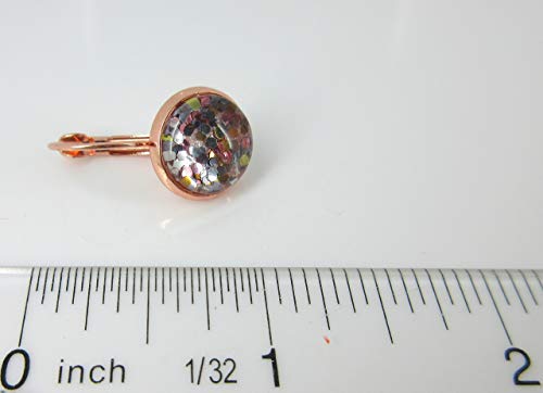 Rose Gold-tone Pearly Silver and 5 Metal Glitter Glass Drop Earrings Hand-painted