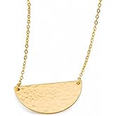 HotMixCold Personalized Hammered Half Moon Initial Pendant Necklace, Delicate Layering Modern Jewelry, Gift for Her |
