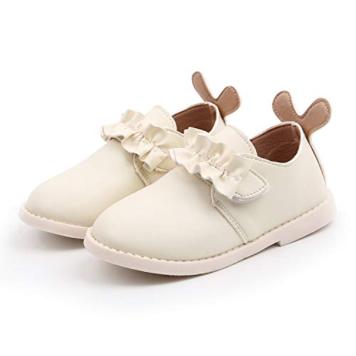 MoMo Pu Flat with Girls Short Boot Princess Shoes Toddler Infant Kids Baby Flowers Shoes Chaussure Fille Soft Leather Shoes,White,6.5
