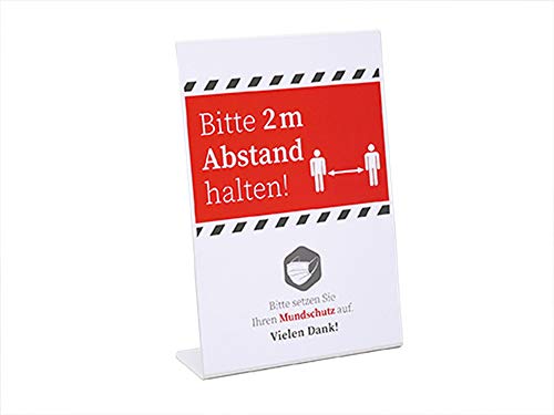 APS 98021 Hinweisschild - Abstand halten, Mundschutz aufsetzen Aufsteller 21 x 7 x 30 cm, Schildhalter aus Acryl, Tischaufsteller, Restaurant