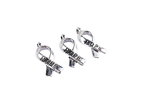 Femitu 140PCS Jewelry Making Cancer Awareness Ribbon Of Hope Charms Pendants (Antiqued Silver)